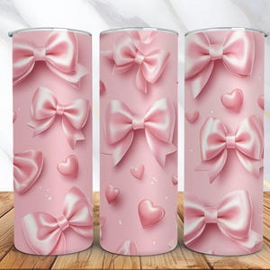Coquette Tumbler Wrap - Coquette Sublimation - 20 oz Skinny Tumbler wrap - 3D Coquette PNG pink bows -  Girly Ribbon Aesthetic