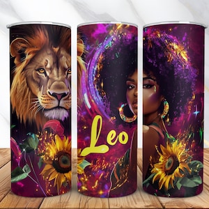 Zodiac Tumbler Wrap, Zodiac Sign Tumbler Wrap, 20oz leo zodiac Skinny Tumbler Wrap PNG, Black Women Sublimation Designs, Digital Download