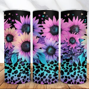 Sunflowers Tumbler Wrap Design -Glitter Leopard 20oz Skinny Tumbler Wrap PNG -Seamless Glitter Tumbler Template -Digital Download