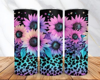 Solrosor Tumbler Wrap Design - Glitter Leopard 20oz Skinny Tumbler Wrap PNG - Sömlös Glitter Tumbler Mall - Digital Nedladdning
