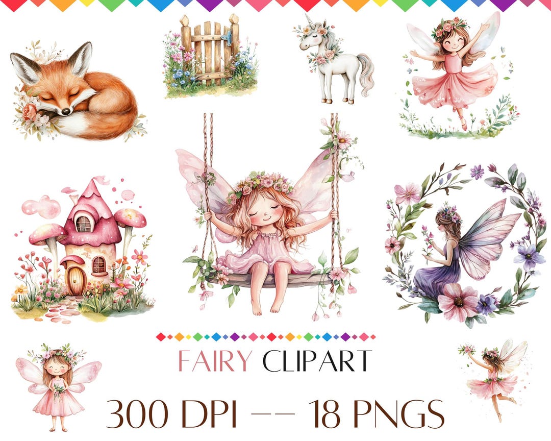 Watercolor Fairy Garden Clipart Bundle PNG, Fairy House and Mushrooms ...