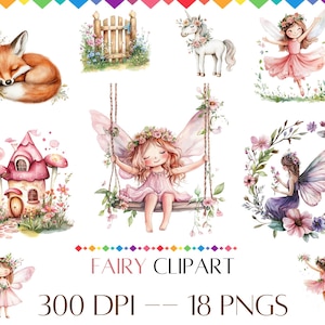 Fee Clipart, Feengarten Clipart, Feenhaus, süße Feen PNG Clipart Bundle, Aquarell Clipart, Junk Journal, digitaler Download