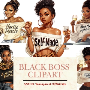 Imágenes prediseñadas de chica negra, paquete de imágenes prediseñadas PNG de jefa, imágenes prediseñadas de mujer negra, PNG de reina negra, imágenes prediseñadas de acuarela de chica jefa, descarga digital