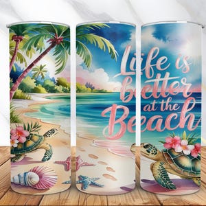 Beach Tumbler Wrap PNG -20oz Skinny Tumbler Sublimation Design -Summer Sea Turtle Starfish Tumbler Design -Digital Download