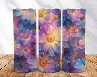 Spring Floral Tumbler Wrap PNG -20oz Skinny Tumbler Sublimation Design -Pastel Flowers Wrap Digital Download