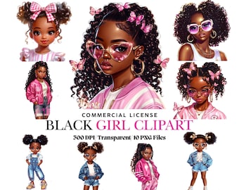 Black Girl Clipart, Fashion Girl Clipart Bundle, Black Woman Art, Boss Girl Clipart, Black Girl PNG, Instant Digital Download