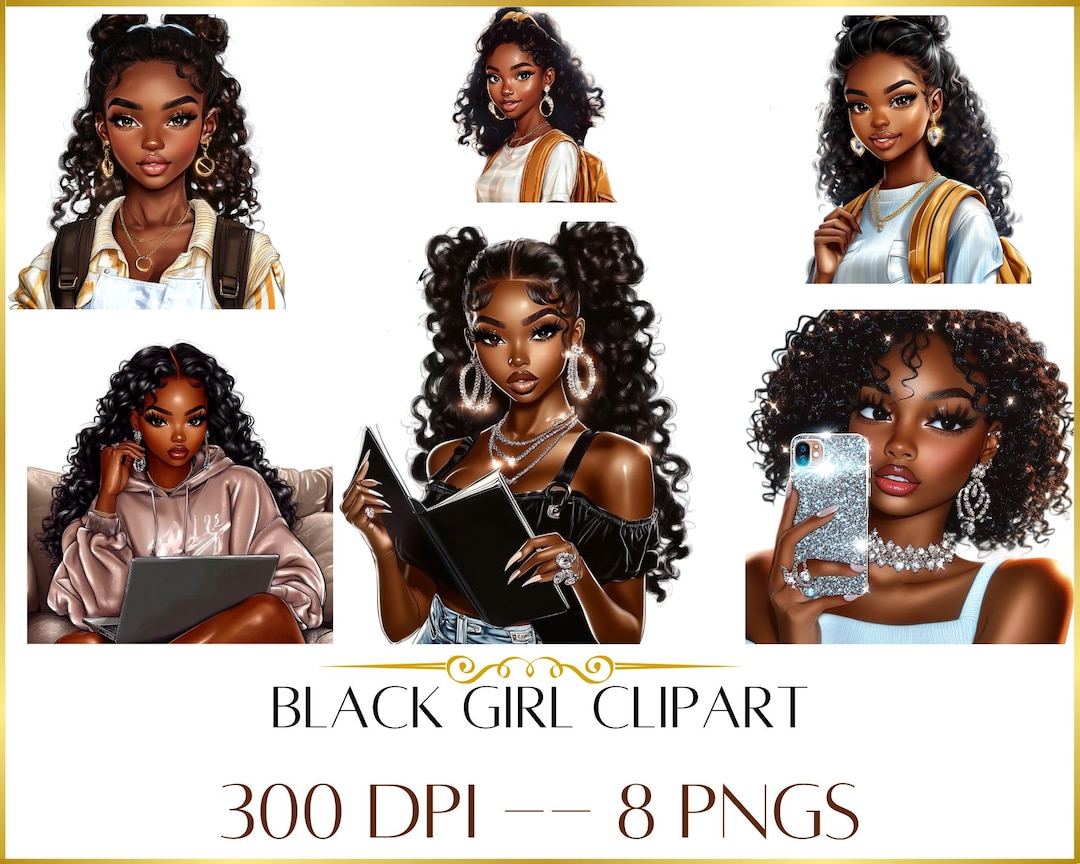 Black Girl Clipart, Fashion Girl Clipart Bundle, Black Woman Art, Boss ...