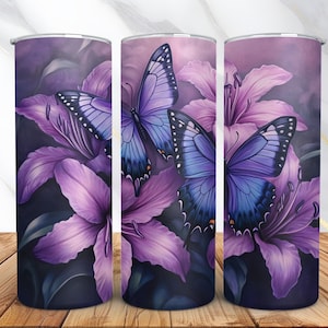 Butterfly Sublimation Tumbler Wrap PNG -20oz Skinny Tumbler -Floral Butterfly PNG Sublimation Design -Digital Download