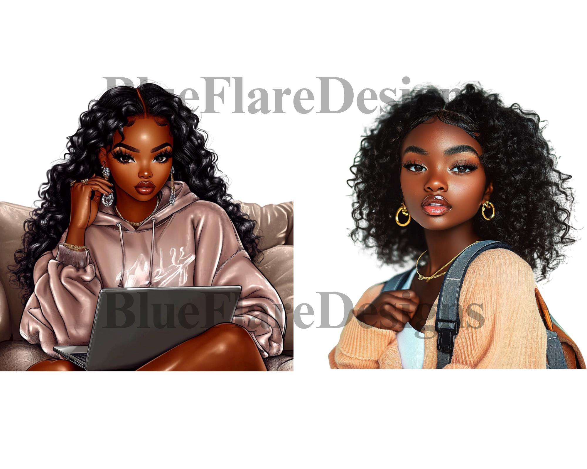 Black Girl Clipart, Fashion Girl Clipart Bundle, Black Woman Art, Boss ...