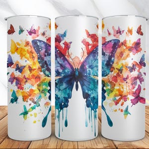 20oz Watercolor Rainbow Butterfly Tumbler Wrap -Skinny Tumbler Sublimation Design -Butterfly PNG Design Digital Download