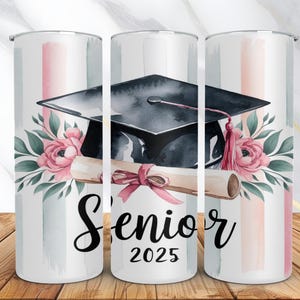 Pink Coquette Graduation Tumbler Wrap PNG -Senior Class of 2025 20 Oz Skinny Tumbler Sublimation Design -Grad Bow Floral Tumbler PNG Design