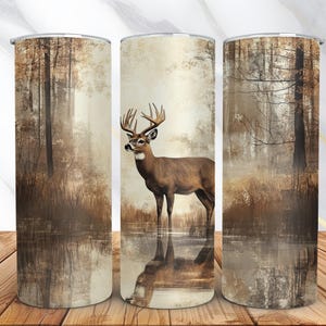 Hunting Wilderness Deer Tumbler Wrap, 20oz Skinny Straight Tumbler Sublimation Design Whitetail Buck Deer Woods Tumbler PNG Digital Download