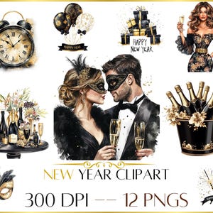 Clipart acquerello di Capodanno, png di Capodanno disco, clipart di fiori, Felice anno nuovo, Clipart di capodanno con maschera in maschera, Download digitale