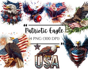 Patriotic Eagle USA Clipart Bundle - American Eagle PNG - 4th Of July PNG Clipart - Independence Day Clipart - Digital Commercial Use