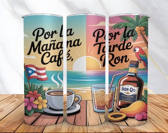Puerto Rico Tumbler Wrap -20oz Skinny Tumbler Sublimation Design -Puerto Rican Flag PNG -Tropical Beach Tumbler Wrap -Digital Download
