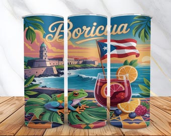 Puerto Rico Tumbler Wrap -20oz Skinny Tumbler Sublimation Design -Puerto Rican Flag PNG -Boricua Tumbler -Digital Download
