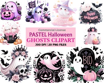 Bundle PNG rose pastel gothique Halloween fantôme-fantôme kawaii effrayant mignon clipart-fantôme Halloween pastel-téléchargement numérique