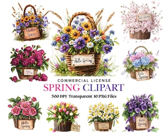Vår Clipart - Blomma PNG - Vårkonst - Blommig clipart - Vårdekor - Skräpjournal - Cottagecore-dekor - Clipart-paket - Digital nedladdning