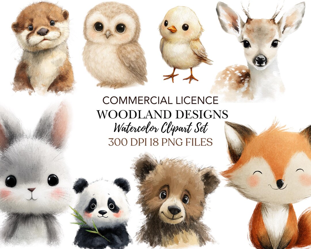 Watercolor Woodland Animals Clipart -cute Baby Animals Clipart Bundle ...