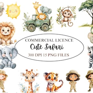 Clipart animal Safari mignon - animaux de la jungle Png - aquarelle - clipart chambre d'enfant - clipart anniversaire - sublimination - licence commerciale