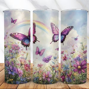 Butterfly and Floral Tumbler Wrap PNG -20oz Skinny Tumbler Sublimation Design -Instant Digital Download