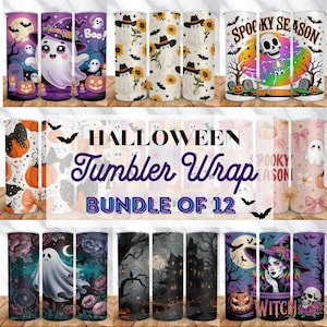 Gruseliges Halloween Tumbler Wrap Bundle - 20 Unzen Skinny Tumbler Sublimationsdesigns - Halloween PNGs - Sofortiger digitaler Download