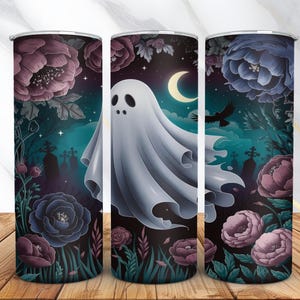 Gothic Ghost Floral Tumbler Wrap PNG -20oz Skinny Tumbler Haunted Sublimation Design -Halloween Tumbler PNG -Digital Download