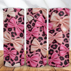 Roze flirtstrik met luipaardvel Tumbler Wrap - 20oz bekerwrap - sublimatieontwerp - Girly roze strikken - roze strik - png - digitale download