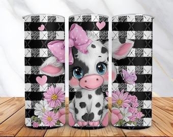 Cute Highland Cow Tumbler Wrap -20oz Skinny Tumbler Sublimation Design -Floral Cow Sublimation PNG -Farm Animal Tumbler Digital Download