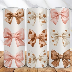 Coquette Tumbler Wrap /Coquette Sublimation / 20 oz Skinny Tumbler Design, 3D Coquette PNG pink bows/ Plaid Coquette/ Girly Ribbon Aesthetic