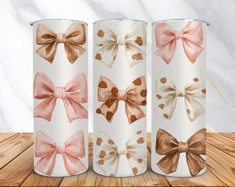 Coquette Tumbler Wrap /Coquette Sublimation / 20 oz Skinny Tumbler Design, 3D Coquette PNG pink bows/ Plaid Coquette/ Girly Ribbon Aesthetic