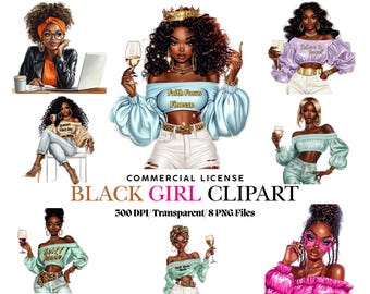 Black Girl Clipart - Fashion Girl Clipart Bundle - Black Woman Art - Boss Girl Clipart - Black Girl PNG - Instant Digital Download