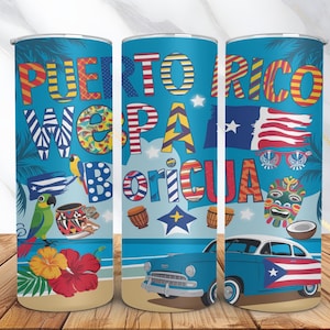 Puerto Rico Tumbler Wrap PNG -Puerto Rico Flag Skinny Tumbler Sublimation Design -Soy Boricua Design -Digital Download