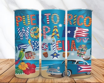 Copo de Porto Rico PNG - Design de sublimação de copo fino com bandeira de Porto Rico - Design de Soy Boricua - Download digital