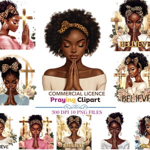 10 PNG schwarzes Mädchen beten Clipart -schwarze Frau Glaube Clipart -Jesus und Glaube -schwarze Mädchen Clipart -Afro Mädchen Clipart -digitaler Download