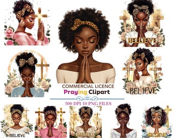 10 PNG Black Girl Praying Clipart -Black Woman Faith Clipart -Jesus and Faith Black girl clipart -afro girl clipart -Digital Download