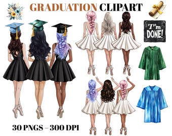 Graduation Clipart -Graduation Girls Clipart Bundle -Graduation Gowns Caps -Sublimation Designs for Junk Journal -Digital Download