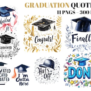 Clipart di laurea ad acquerello con citazioni motivazionali - Regali per studenti - Cappello di laurea in formato PNG - Download digitale - Cappello di laurea - Laurea 2025