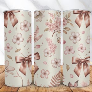 Floral Bows 20oz Tumbler Wrap -Skinny Tumbler Sublimation Design -Coquette Tumbler Wrap PNG -Instant Digital Download