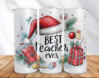 Weihnachtslehrer Tumbler Wrap, 20 Unzen Skinny Tumbler Wrap, Bester Lehrer Ever Tumbler Wrap PNG, Lehrer PNG Sublimationsdesign