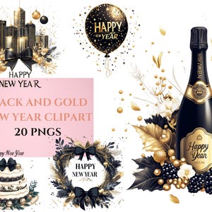 Clipart di Capodanno, Pacchetto di Clipart di Felice Anno Nuovo, Clipart di Capodanno, Bicchieri da Champagne, Orsetto di Peluche PNG, Download Digitale