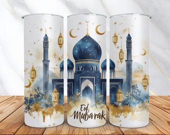 Eid Mubarak Tumbler Wrap for Eid Gifts -20oz Tumbler Wrap -Islamic Art Religious PNG -Eid Decorations -Digital Download