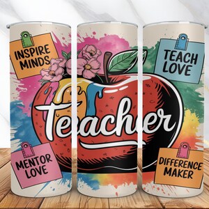Teacher 20oz Sublimation Tumbler Design -Teacher Tumbler Wrap PNG - Teacher Appreciation Skinny Tumbler Back to School PNG -Digital Download
