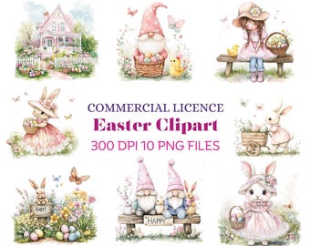 Ostern Clipart Bundle Osterhase Clipart Osterzwerg Osterdorf Aquarell Clipart für Junk Journal digitaler Download