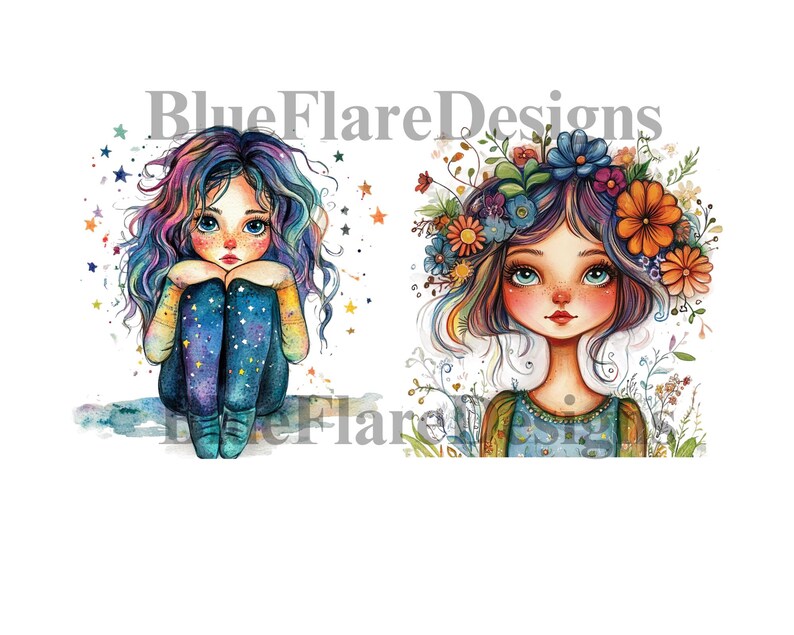 Quirky Girl Whimsical Clipart Bundle of 10 Pngs Commercial Use ...