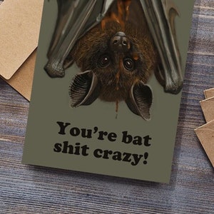 funny cute bat Batshit crazy card