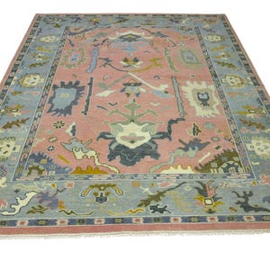 Handmade Oushak Rug – Pink and Blue Vintage Wool Area Rug | Tribal Bohemian Home Decor Rug 8x10,9x12,10x14,12x15,12x18 Livingroom, bedroom