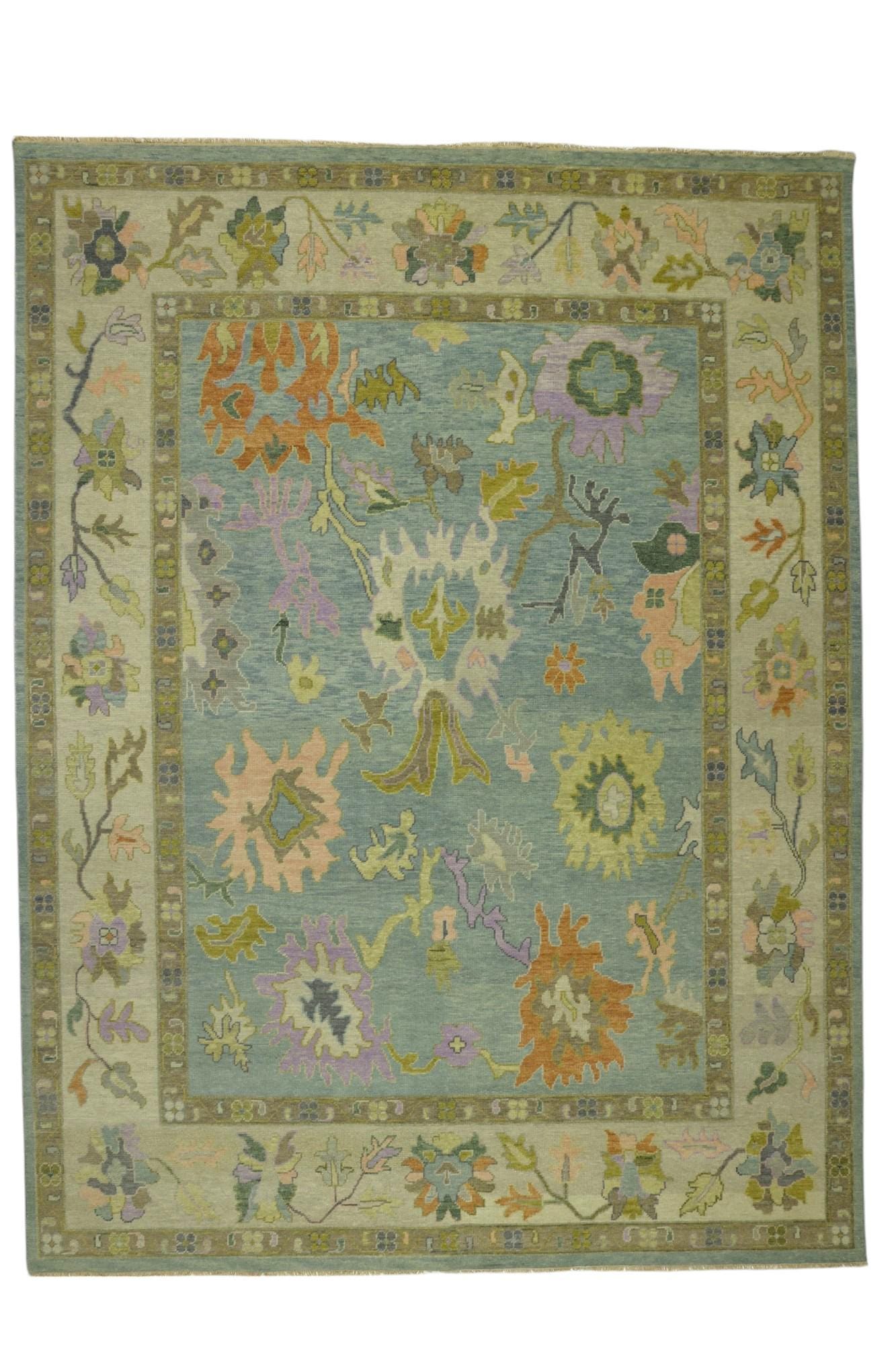 Hand-Knotted Turkish Oushak Rug: Vintage Floral Area Rug