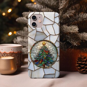 Stained Glass Christmas Tree Phone Case: Festive Holiday Tech Accessory