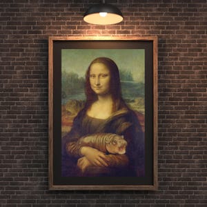 Mona Lisa con Moo Deng, Impresión clásica, Póster surrealista, Impresión de descarga digital, Mona Lisa con hipopótamo, Cerdo saltarín, hipopótamo pigmeo bebé